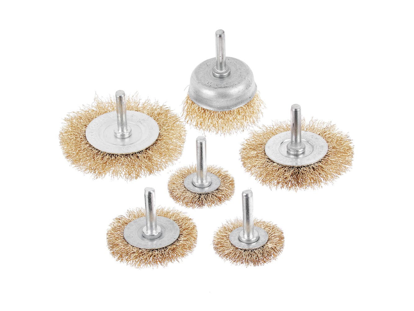 Набор щеток металл со шпильками ЕРМАК  6пр (40,50,65,75,100мм-плоские,50мм-чашка) (40шт/уп) - фото в Миди Лтд Изображение товара Набор щеток металл со шпильками ЕРМАК  6пр (40,50,65,75,100мм-плоские,50мм-чашка) (40шт/уп) в Миди Лтд