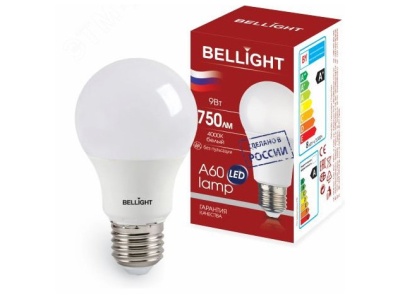 Изображение товара Лампа светодиодная BELLIGHT LED А60 9W 220V Е27 4000К 750Лм в Миди Лтд