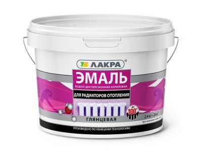 Эмаль для радиаторов ЛАКРА акриловая белая глянцевая 2,4кг (6шт/уп; 144шт/пал) - фото в Миди Лтд Изображение товара Эмаль для радиаторов ЛАКРА акриловая белая глянцевая 2,4кг (6шт/уп; 144шт/пал) в Миди Лтд