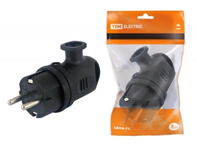 Изображение товара Вилка каучук угловая с ушком с/з 16А 250В IP44 TDM в Миди Лтд