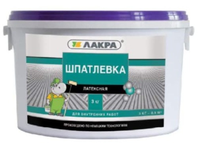 Шпатлевка латексная ЛАКРА для внутренних работ 3кг (ведро) (6шт/уп, 180шт/пал) - фото в Миди Лтд Изображение товара Шпатлевка латексная ЛАКРА для внутренних работ 3кг (ведро) (6шт/уп, 180шт/пал) в Миди Лтд