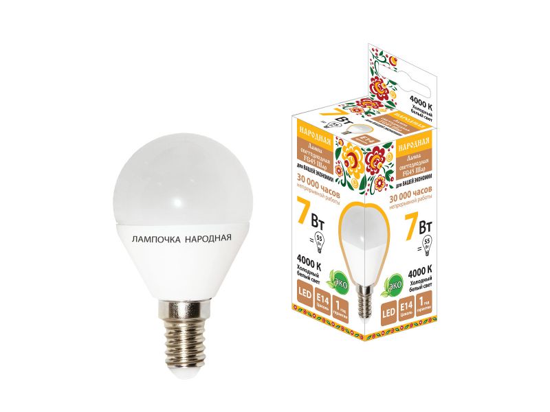Изображение товара Лампа светодиодная Народная FG45 7Вт 230В 4000 К E14 TDM в Миди Лтд