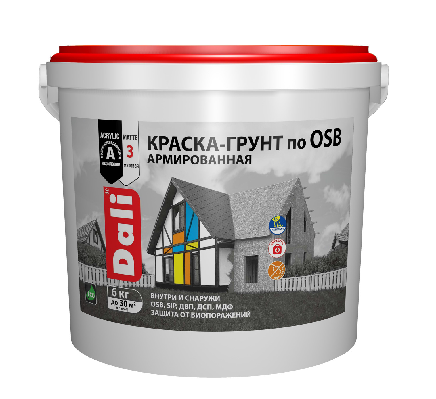 Грунт-краска по ОSB DALI армированная база А 6кг (ведро) (60шт/пал) - фото в Миди Лтд Изображение товара Грунт-краска по ОSB DALI армированная база А 6кг (ведро) (60шт/пал) в Миди Лтд