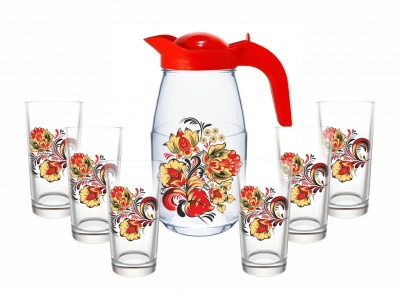 Набор для воды Хохлома 7пр (кувшин +стакан 6шт) (3шт/уп) - фото в Миди Лтд Изображение товара Набор для воды Хохлома 7пр (кувшин +стакан 6шт) (3шт/уп) в Миди Лтд
