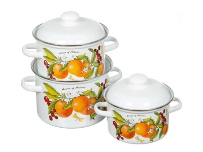 Изображение товара Набор кастрюль эмаль белая Фруктовая фантазия (2,0л, 3,0л, 4,5л) С-007АП2/4 в Миди Лтд