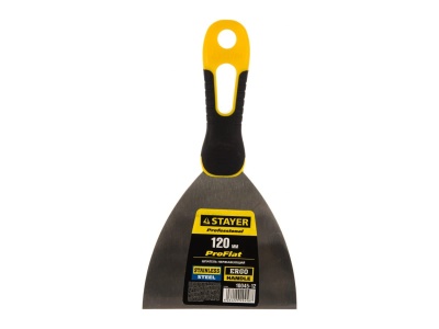 Шпатель STAYER PROFI нерж профилированное полотно 120мм двухкомпонентная ручка - фото в Миди Лтд Изображение товара Шпатель STAYER PROFI нерж профилированное полотно 120мм двухкомпонентная ручка в Миди Лтд