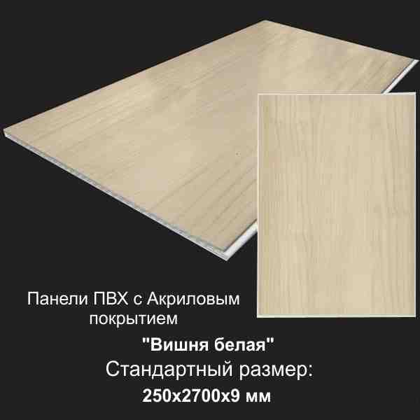 Панель ПВХ Вишня Белая с акриловым покрытием 0,25х2,7м (уп=6,75м2/10шт) - фото в Миди Лтд Изображение товара Панель ПВХ Вишня Белая с акриловым покрытием 0,25х2,7м (уп=6,75м2/10шт) в Миди Лтд