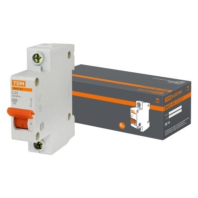 Автоматический выключатель ВА47-63 1Р 25А 4,5кА х-ка С TDM - фото в Миди Лтд Изображение товара Автоматический выключатель ВА47-63 1Р 25А 4,5кА х-ка С TDM в Миди Лтд