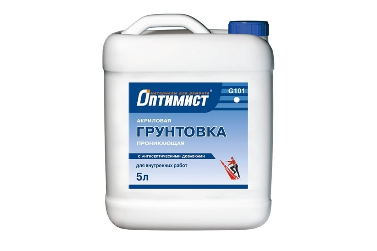 Грунт акриловый Оптимист интерьерный (синяя канистра)  5л (120шт/пал) - фото в Миди Лтд Изображение товара Грунт акриловый Оптимист интерьерный (синяя канистра)  5л (120шт/пал) в Миди Лтд