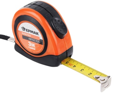 Изображение товара Рулетка  3м*16мм ЕРМАК автостоп с двукомпонентным корпусом (12шт/уп)(120шт/кор) в Миди Лтд