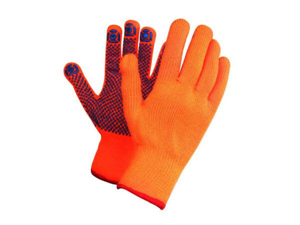 Изображение товара Перчатки акриловые Двойные с ПВХ Точка Оранжевые (10шт/уп)(100шт/меш) в Миди Лтд