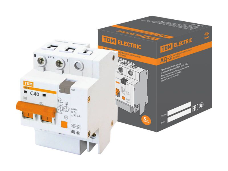 Изображение товара Диф.автомат АД-2 2Р 40А 30мА TDM в Миди Лтд
