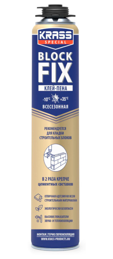 Клей-пена монтажная KRASS Special BlockFix профессиональная для строительных блоков 750мл (12шт/уп) - фото в Миди Лтд Изображение товара Клей-пена монтажная KRASS Special BlockFix профессиональная для строительных блоков 750мл (12шт/уп) в Миди Лтд