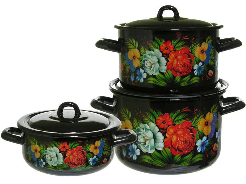 Изображение товара Набор кастрюль эмаль черная Татьяна (1,45л, 2,9л, 4,3л) С-001/8ЧрЭ в Миди Лтд