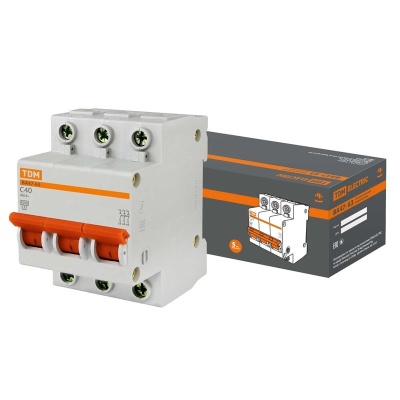 Автоматический выключатель ВА47-63 3Р 40А 4,5кА х-ка С TDM - фото в Миди Лтд Изображение товара Автоматический выключатель ВА47-63 3Р 40А 4,5кА х-ка С TDM в Миди Лтд