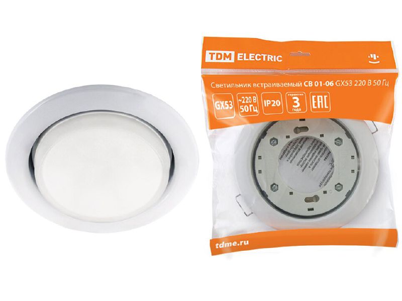 Светильник встраиваемый CB 01-06 GX53 220В 50Гц белый TDM - фото в Миди Лтд Изображение товара Светильник встраиваемый CB 01-06 GX53 220В 50Гц белый TDM в Миди Лтд