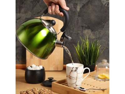 Чайник нерж сталь 2,5л (MSY-021G) со свистком ручка пластиковая индукция зеркальный Daniks зеленый  - фото в Миди Лтд Изображение товара Чайник нерж сталь 2,5л (MSY-021G) со свистком ручка пластиковая индукция зеркальный Daniks зеленый  в Миди Лтд