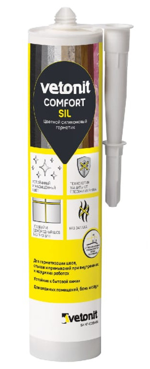 Изображение товара Герметик силиконовый Ветонит Комфорт сил серый 280мл (12шт/уп; 1152шт/пал) в Миди Лтд
