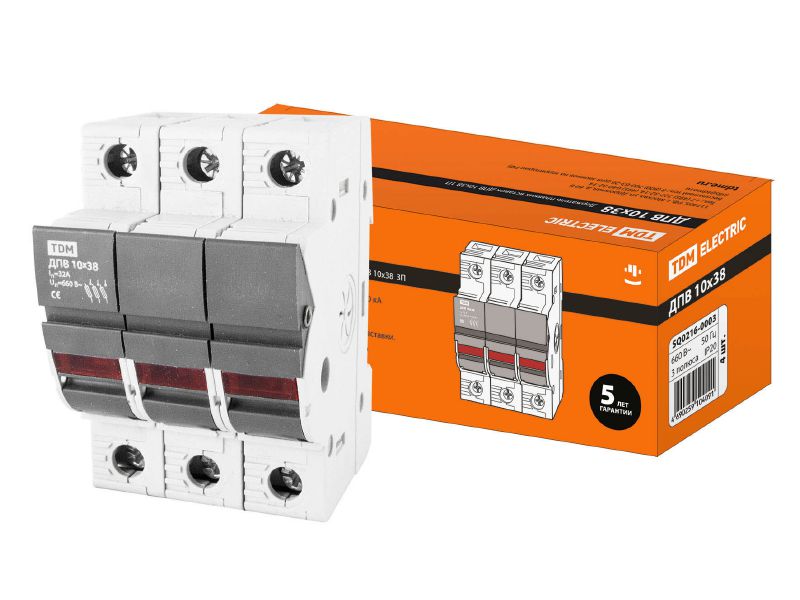 Изображение товара Держатель плавких вставок ДПВ 10*38 3П TDM в Миди Лтд