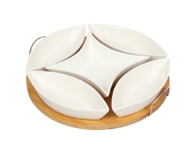 Менажница керамика 28*28*5см 5 секций бамбуковая подставка Daniks (12шт/уп) - фото в Миди Лтд Изображение товара Менажница керамика 28*28*5см 5 секций бамбуковая подставка Daniks (12шт/уп) в Миди Лтд