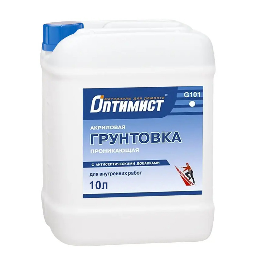 Изображение товара Грунт акриловый Оптимист интерьерный (синяя канистра) 10л (60шт/пал) в Миди Лтд