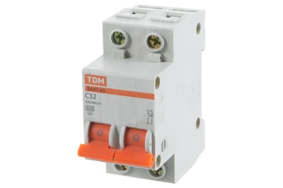 Автоматический выключатель ВА47-63 2Р 32А 4,5кА х-ка С TDM - фото в Миди Лтд Изображение товара Автоматический выключатель ВА47-63 2Р 32А 4,5кА х-ка С TDM в Миди Лтд