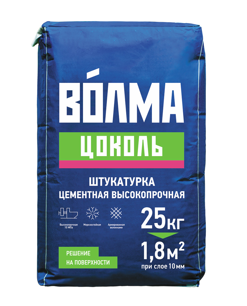 Штукатурка цементная ВОЛМА-Цоколь фасадная 25кг (56шт/пал) - фото в Миди Лтд Изображение товара Штукатурка цементная ВОЛМА-Цоколь фасадная 25кг (56шт/пал) в Миди Лтд