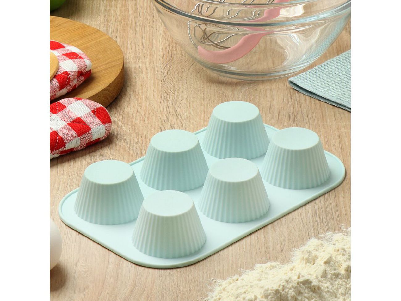 Изображение товара Форма для запекания силикон прямоугольная 6 кексов 17,5*25,5см Daniks Квантум (10шт/уп) в Миди Лтд