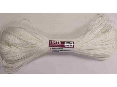 Изображение товара Нить полиэфирная высокопрочная d-0.8, 200м, рыболовная, швейно-текстильная, обувная (500шт/кор) в Миди Лтд