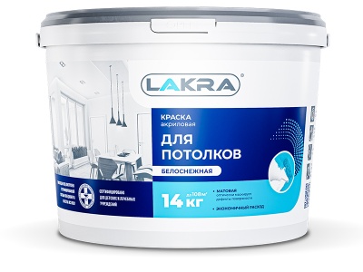Изображение товара Краска для потолков ЛАКРА акриловая белоснежная 6,5кг (4шт/уп; 72шт/пал) в Миди Лтд