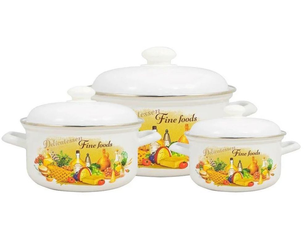 Изображение товара Набор кастрюль эмаль жемчужная Италия (1,5л, 2,0л, 3,0л) С-124АП2/4Жм в Миди Лтд