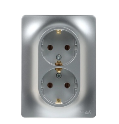 Изображение товара Розетка Schneider Glossa 2-ая 16А с/з в сборе алюминиевая в Миди Лтд
