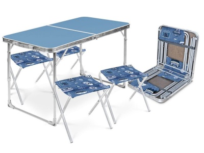 Набор NIKA стол складной 1020х500мм+4стула складных 300х300мм голубой-джинс - фото в Миди Лтд Изображение товара Набор NIKA стол складной 1020х500мм+4стула складных 300х300мм голубой-джинс в Миди Лтд