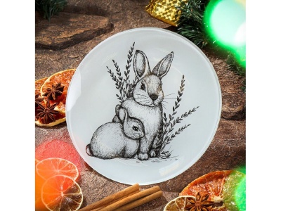 Изображение товара Тарелка обеденная стекло круглая 23см Daniks Кролик с мамой (6шт/уп) в Миди Лтд