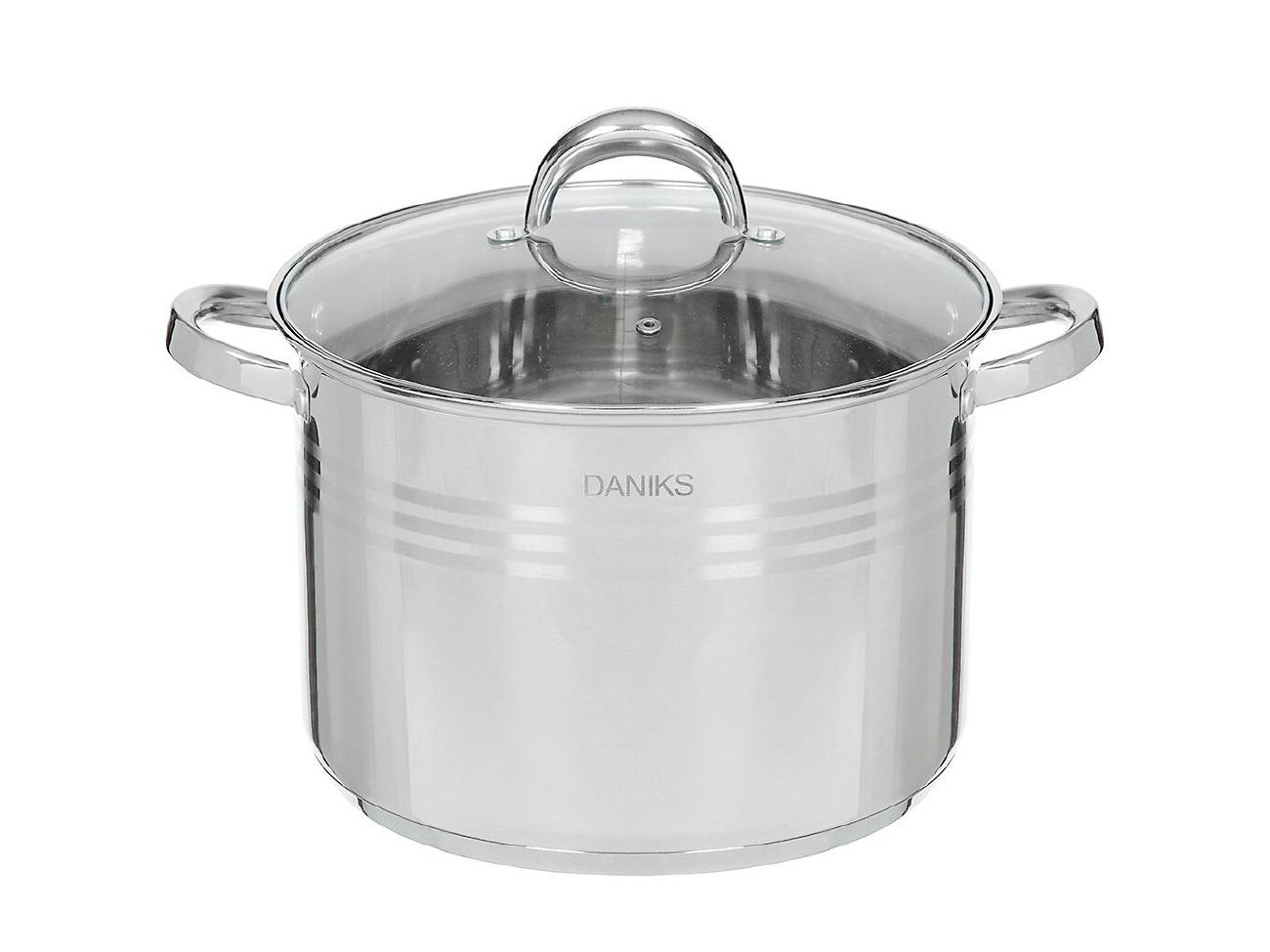 Кастрюля нерж сталь Daniks 16л. крышка стекло индукция Общепит  - фото в Миди Лтд Изображение товара Кастрюля нерж сталь Daniks 16л. крышка стекло индукция Общепит  в Миди Лтд