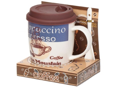 Изображение товара Кружка керамика 350мл с крышкой и ложкой Daniks Кофе (6шт/уп) в Миди Лтд