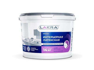 Изображение товара Краска интерьерная ЛАКРА латексная влагостойкая белоснежная 3кг (6шт/уп; 144шт/пал) в Миди Лтд