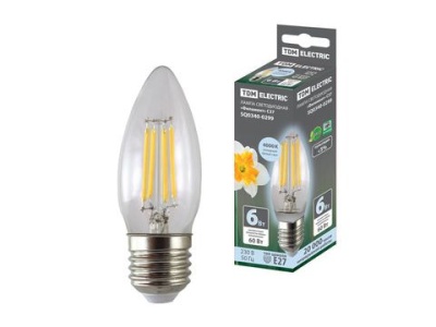 Изображение товара Лампа светодиодная Филамент C37 6Вт 230В 4000К Е27 TDM в Миди Лтд
