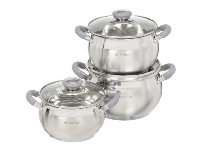 Изображение товара Набор посуды нерж сталь Daniks 6 предметов (SD-6N) (кастрюли 1,9л, 2,9л, 3,9л) индукция Модерн Х в Миди Лтд