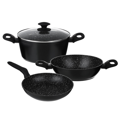 Изображение товара Набор посуды SATOSHI Стоун 4 предмета (сковорода, сотейник, кастрюля, крышка) антипригарное  в Миди Лтд