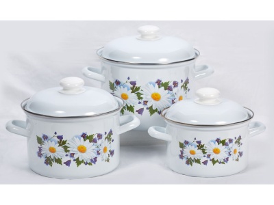 Изображение товара Набор кастрюль эмаль белая Ромашковое поле (2,0л, 3,0л, 4,5л) С-007АП2/4 цилиндрические в Миди Лтд