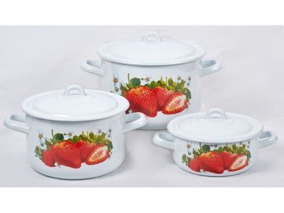 Изображение товара Набор кастрюль эмаль белая Сочная клубника (1,45л, 2,9л, 4,3л) С-001/4Э в Миди Лтд