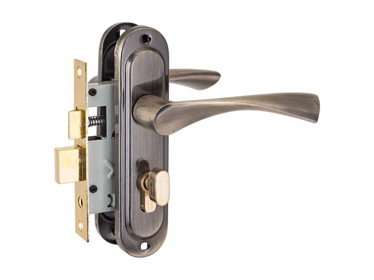 Замок врезной 103/50B вертушка AB старая бронза с ручкой Стандарт (20шт/уп) - фото в Миди Лтд Изображение товара Замок врезной 103/50B вертушка AB старая бронза с ручкой Стандарт (20шт/уп) в Миди Лтд