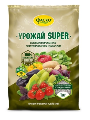 Удобрение минеральное ФАСКО Урожай-Super 1кг (20шт/уп) - фото в Миди Лтд Изображение товара Удобрение минеральное ФАСКО Урожай-Super 1кг (20шт/уп) в Миди Лтд