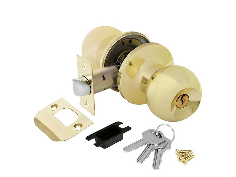 Замок шар Золото с ключом,фиксатором 6082 РВ-Е - фото в Миди Лтд Изображение товара Замок шар Золото с ключом,фиксатором 6082 РВ-Е в Миди Лтд