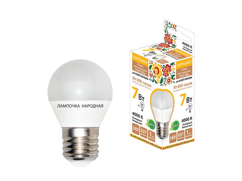 Изображение товара Лампа светодиодная Народная FG45 7Вт 230В 4000 К E27 TDM в Миди Лтд