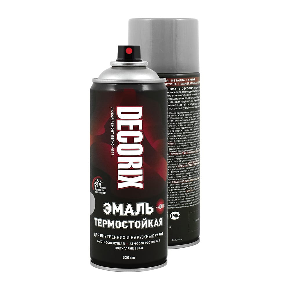Эмаль аэрозольная Decorix термостойкая +400С Алюминий 520мл (12шт/уп, 840шт/пал) - фото в Миди Лтд Изображение товара Эмаль аэрозольная Decorix термостойкая +400С Алюминий 520мл (12шт/уп, 840шт/пал) в Миди Лтд