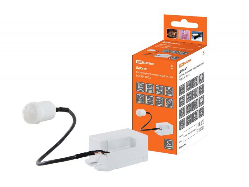 Датчик движения скрытый ДДСк-01 800Bт 5с/8мин 6м 10/2000Лк TDM - фото в Миди Лтд Изображение товара Датчик движения скрытый ДДСк-01 800Bт 5с/8мин 6м 10/2000Лк TDM в Миди Лтд