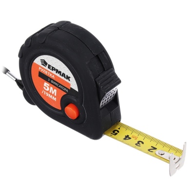 Рулетка  5м*19мм ЕРМАК Черная 3 фиксатора (12шт/уп)(120шт/кор) - фото в Миди Лтд Изображение товара Рулетка  5м*19мм ЕРМАК Черная 3 фиксатора (12шт/уп)(120шт/кор) в Миди Лтд