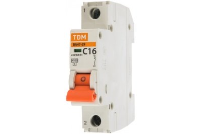 Автоматический выключатель ВА47-29 1Р 16А 4,5кА х-ка С TDM - фото в Миди Лтд Изображение товара Автоматический выключатель ВА47-29 1Р 16А 4,5кА х-ка С TDM в Миди Лтд